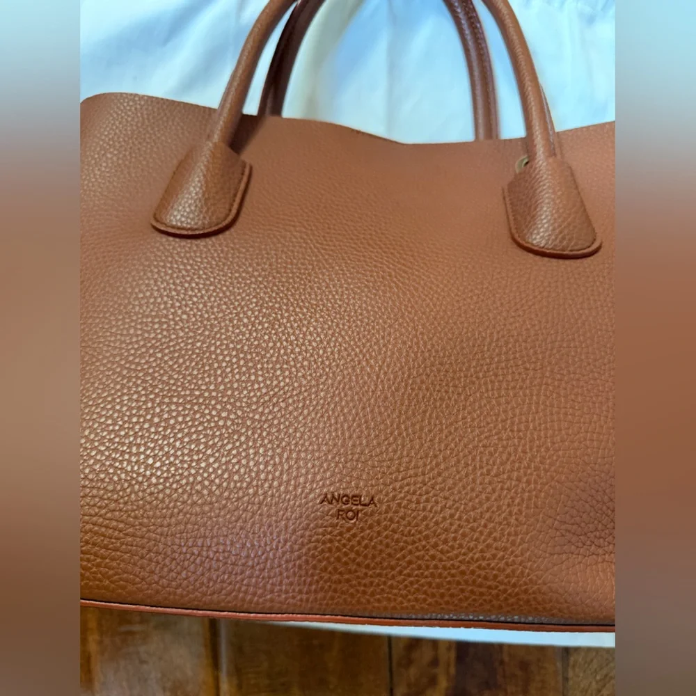 Angela Roi Cher Tote Bag Purse Brown Vegan Leather Plus Strap, Dust Bag & Tassel
